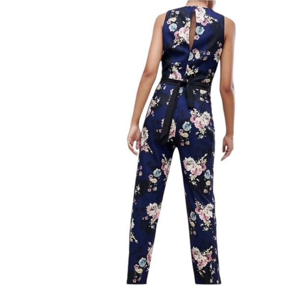 Little Mistress All Over Contrast Printed Jumpsuit size 4 Navy Floral - Picture 8 of 10